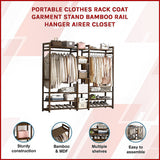 Portable Clothes Rack Coat Garment Stand Bamboo Rail Hanger Airer Closet