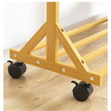 Portable Clothes Rack Coat Garment Stand Bamboo Rail Hanger Airer Closet - Side View