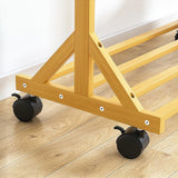 Portable Clothes Rack Coat Garment Stand Bamboo Rail Hanger Airer Closet - Front View