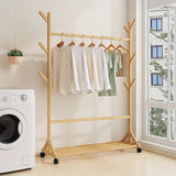 Portable Clothes Rack Coat Garment Stand Bamboo Rail Hanger Airer Closet - Top-Down View