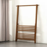 Portable Clothes Rack Coat Garment Stand Bamboo Rail Hanger Airer Closet - Top-Down View