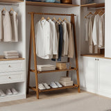 Portable Clothes Rack Coat Garment Stand Bamboo Rail Hanger Airer Closet - Close-Up Angle