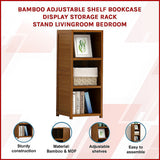 Bamboo Adjustable 3-Shelf Bookcase  Display Storage Rack Stand for Living Room, Bedroom, Office or Home Décor