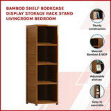 Bamboo 4-Shelf Bookcase  Adjustable Display Storage Rack Stand for Living Room, Bedroom, Office or Home Organisation
