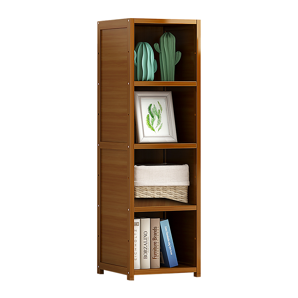 Bamboo 4-Shelf Bookcase  Adjustable Display Storage Rack Stand for Living Room, Bedroom, Office or Home Organisation