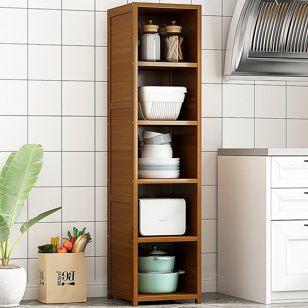 Bamboo 5-Shelf Bookcase ??Tall Display Storage Rack Stand for Living Room, Bedroom, Office or Home Organisation