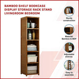 Bamboo 5-Shelf Bookcase ??Tall Display Storage Rack Stand for Living Room, Bedroom, Office or Home Organisation