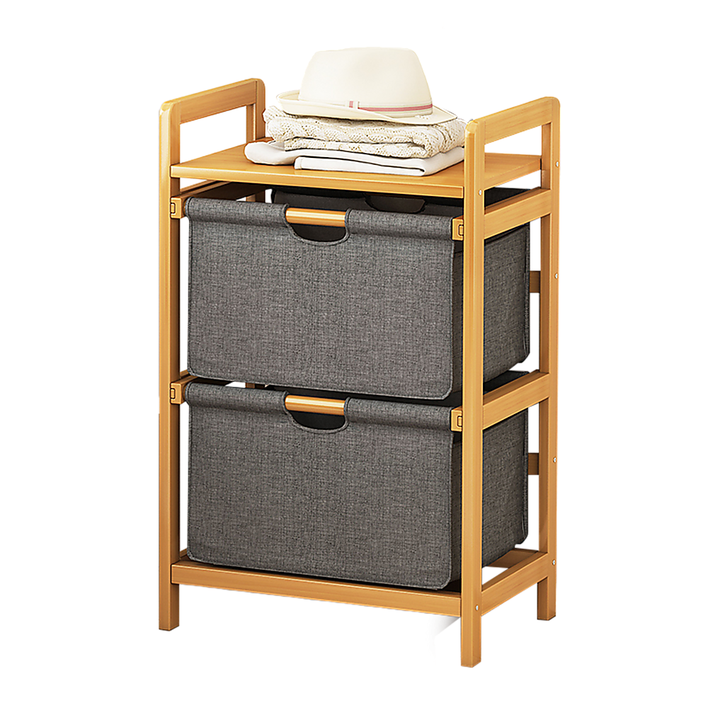 Bamboo Shelf with Storage Hamper ??Wooden Organiser with 2 Laundry Bags