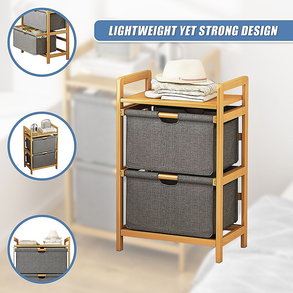 Bamboo Shelf with Storage Hamper ??Wooden Organiser with 2 Laundry Bags