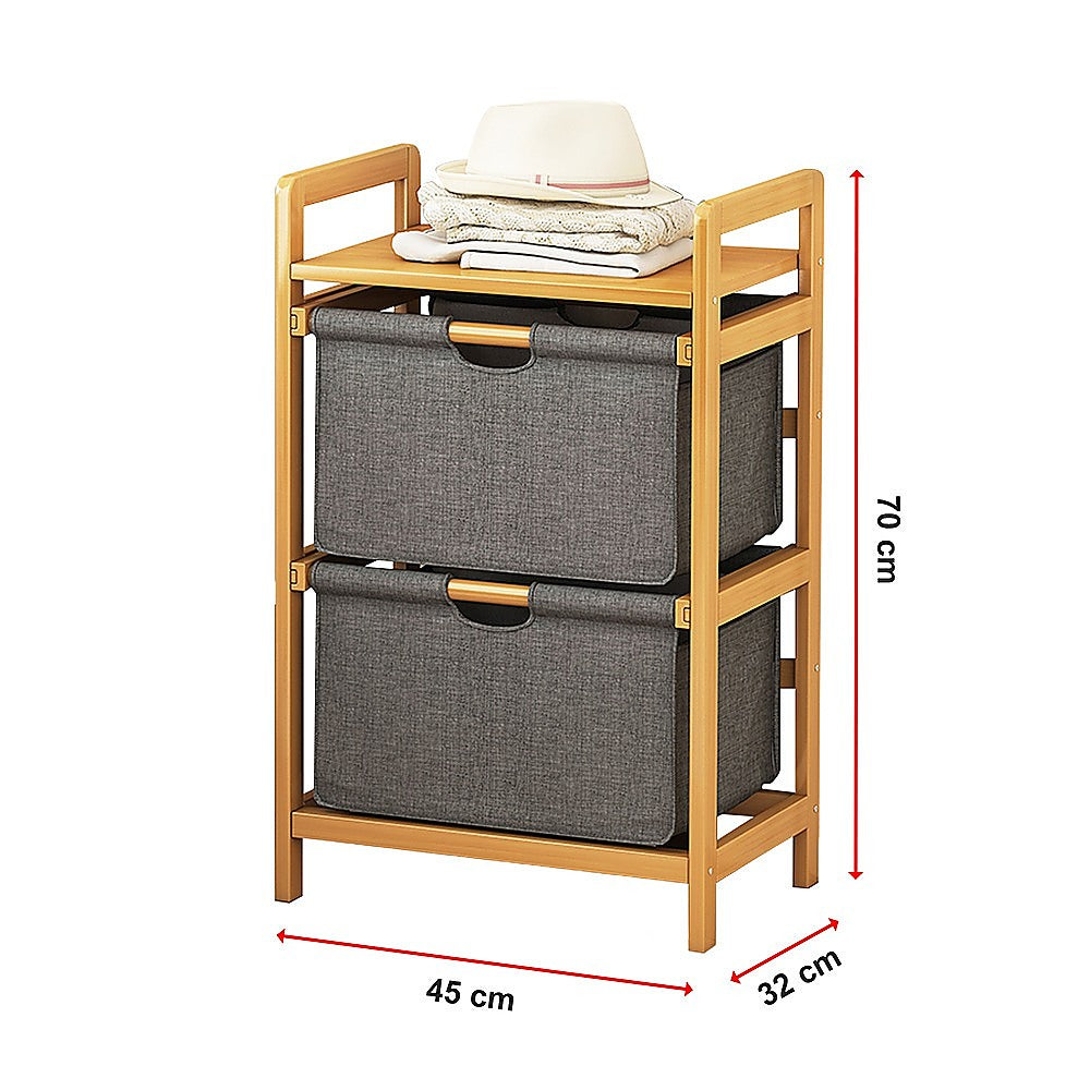 Bamboo Shelf with Storage Hamper ??Wooden Organiser with 2 Laundry Bags