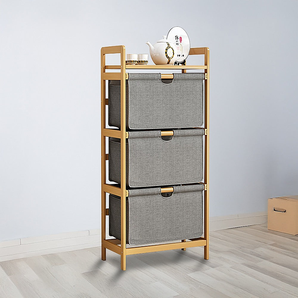 Bamboo Shelf with Storage Hamper ??Wooden Organiser with 3 Laundry Bags