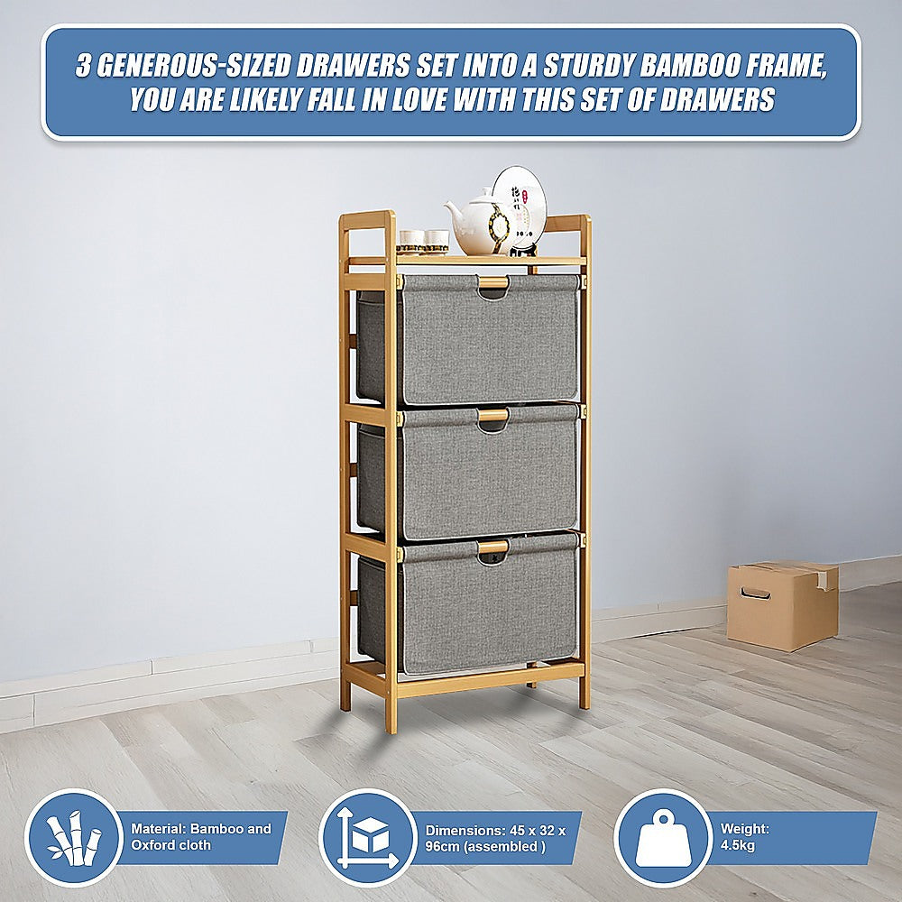 Bamboo Shelf with Storage Hamper ??Wooden Organiser with 3 Laundry Bags