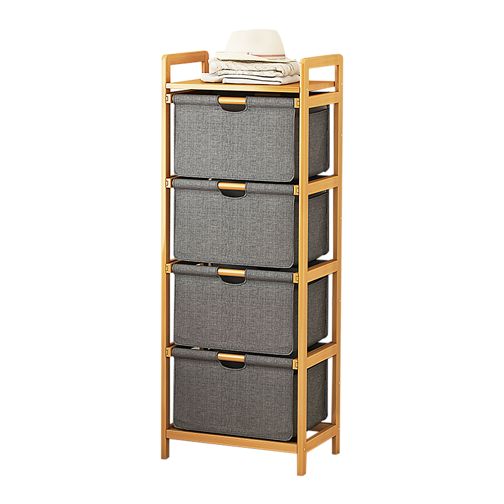 Bamboo Shelf with Storage Hamper ??Wooden Organiser with 4 Laundry Bags