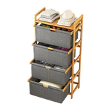 Bamboo Shelf with Storage Hamper ??Wooden Organiser with 4 Laundry Bags