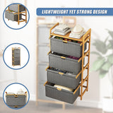 Bamboo Shelf with Storage Hamper ??Wooden Organiser with 4 Laundry Bags - Rear View