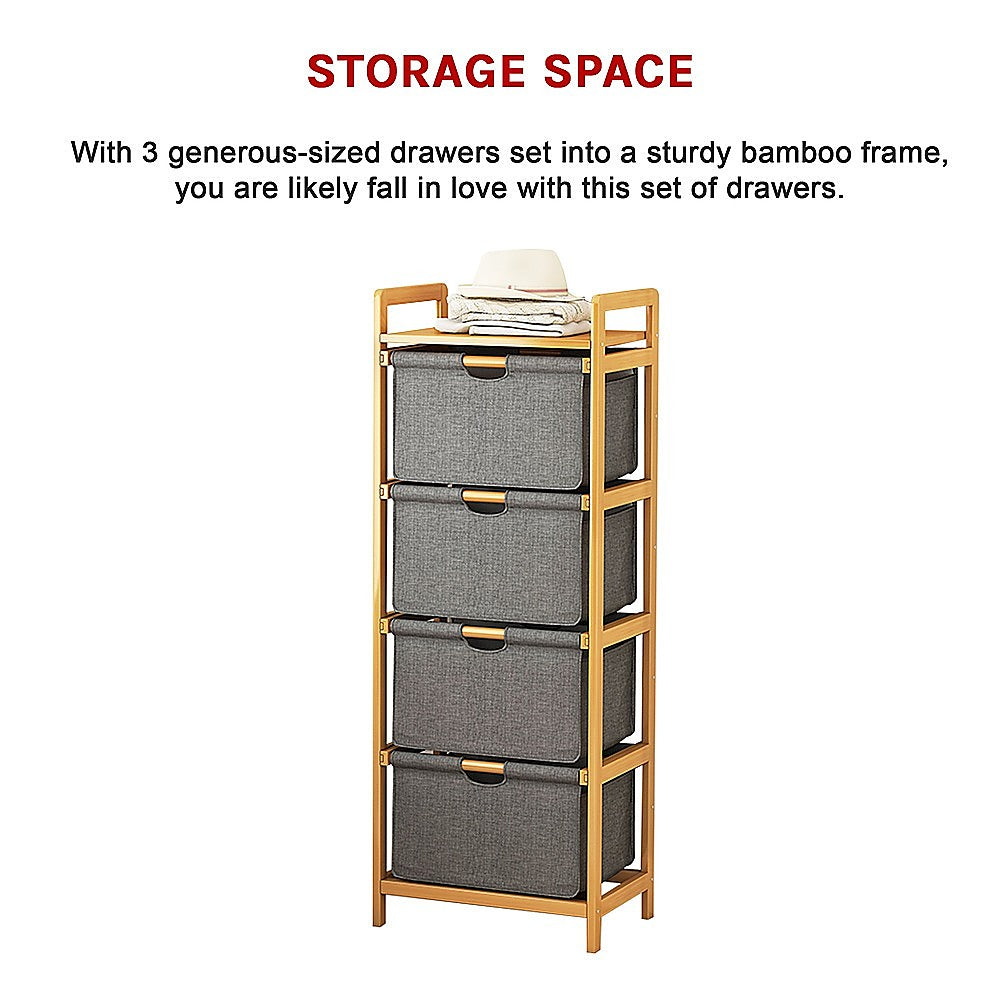 Bamboo Shelf with Storage Hamper ??Wooden Organiser with 4 Laundry Bags