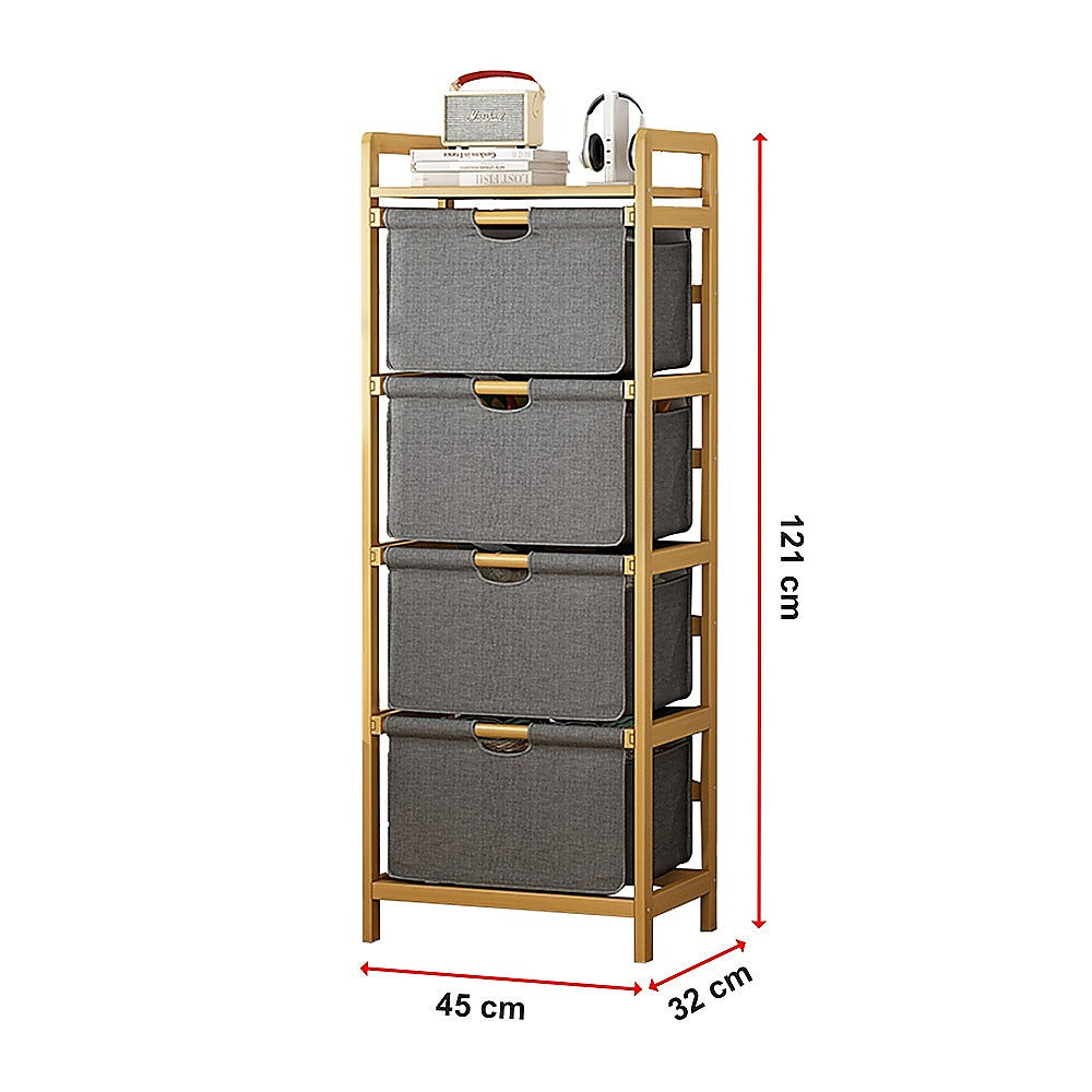 Bamboo Shelf with Storage Hamper ??Wooden Organiser with 4 Laundry Bags