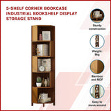 5-Shelf Corner Bookcase Industrial Bookshelf Display Storage Stand - Side View