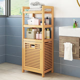 Bamboo 2-in-1 Laundry Hamper Side Table with 2 Shelves and Clothes Basket - Front View