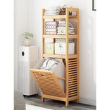 Bamboo 2-in-1 Laundry Hamper Side Table with 2 Shelves and Clothes Basket - Side View