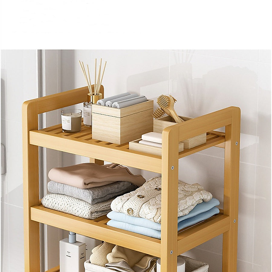 Bamboo 2-in-1 Laundry Hamper Side Table with 2 Shelves and Clothes Basket, image 4