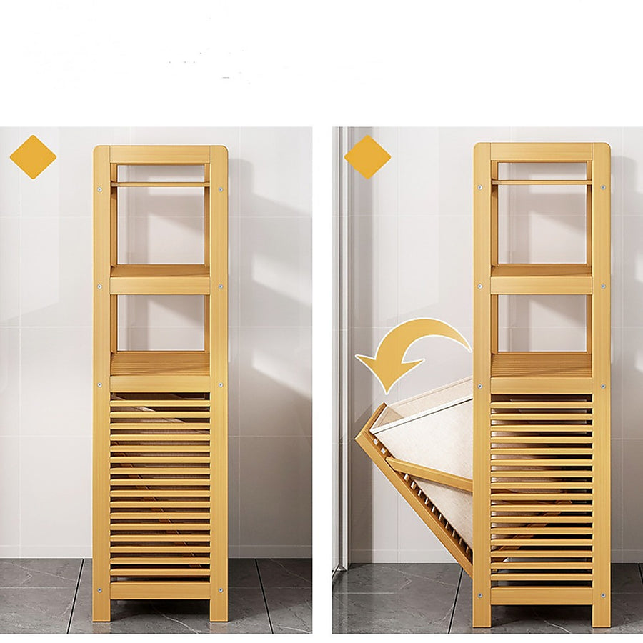 Bamboo 2-in-1 Laundry Hamper Side Table with 2 Shelves and Clothes Basket, image 5
