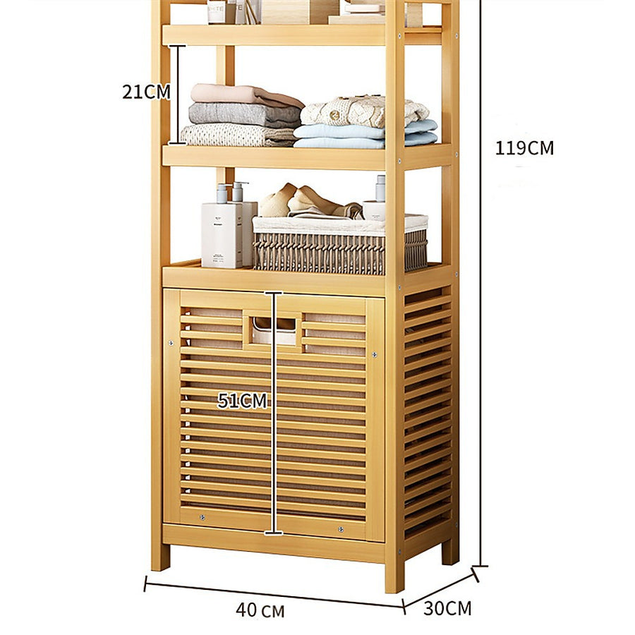 Bamboo 2-in-1 Laundry Hamper Side Table with 2 Shelves and Clothes Basket, image 7