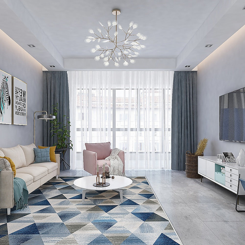 200x300cm Large Floor Blue Triangle Rug – Modern Area Carpet for Bedroom & Lounge