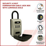 Security 4 Digit Combination Cable Lock Box With Luminous Dials - Side View
