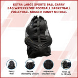 Extra Large Sports Ball Carry Bag Waterproof Football Basketball Volleyball Soccer Rugby NetBall - Side View