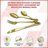 24-piece Gold Cutlery Flatware Stainless Steel Silverware Set Reflective Mirror Finish - Front View