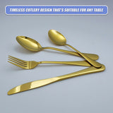 24-piece Gold Cutlery Flatware Stainless Steel Silverware Set Reflective Mirror Finish - Close-Up Angle