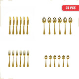 24-piece Gold Cutlery Flatware Stainless Steel Silverware Set Reflective Mirror Finish - Extra Image