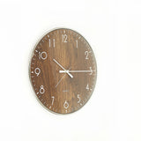 14-inch Round Wall Clock Silent Non-Ticking Quartz Battery Operated Wood Grain - Top-Down View
