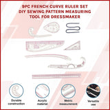 9pc French Curve Ruler Set DIY Sewing Pattern Measuring Tool for Dressmaker - Side View