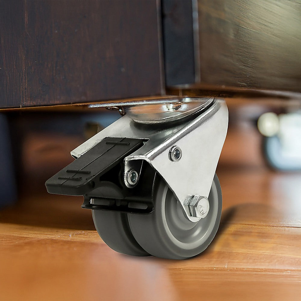 4 x 2 Heavy Duty Swivel Double Wide Castor Wheels Trolley 50mm Furniture Rubber With Brake