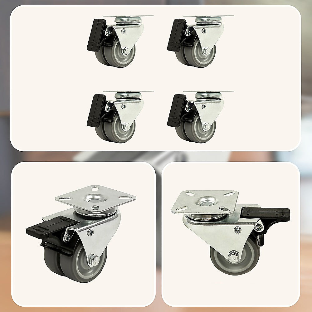 4 x 2 Heavy Duty Swivel Double Wide Castor Wheels Trolley 50mm Furniture Rubber With Brake