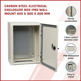 Carbon Steel Electrical Enclosure Box IP65 Wall Mount 400 x 300 x 200 mm - Side View