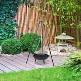 Tripod Garden Fire Pit BBQ Barbecue Cast Iron & Steel Fire Pit Bowl Round - Front View