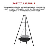 Tripod Garden Fire Pit BBQ Barbecue Cast Iron & Steel Fire Pit Bowl Round - Extra Image