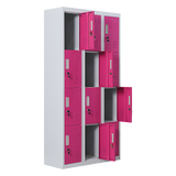 12-Door Locker for Office Gym Shed School Home Storage - Standard Lock with 2 Keys - Low Angle