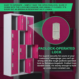 12-Door Locker for Office Gym Shed School Home Storage - Padlock-operated - Close-Up Angle