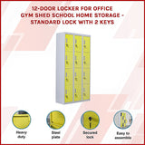 12-Door Locker for Office Gym Shed School Home Storage - Standard Lock with 2 Keys - Side View