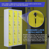 12-Door Locker for Office Gym Shed School Home Storage - Standard Lock with 2 Keys - Low Angle