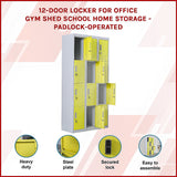 12-Door Locker for Office Gym Shed School Home Storage - Padlock-operated - Side View