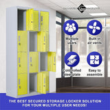 12-Door Locker for Office Gym Shed School Home Storage - Padlock-operated - 45-Degree Angle