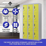12-Door Locker for Office Gym Shed School Home Storage - 3-Digit Combination Lock - 45-Degree Angle