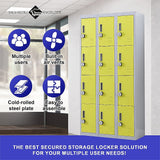 12-Door Locker for Office Gym Shed School Home Storage - 4-Digit Combination Lock - 45-Degree Angle