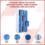 12-Door Locker for Office Gym Shed School Home Storage - Standard Lock with Keys - Side View