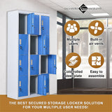 12-Door Locker for Office Gym Shed School Home Storage - Standard Lock with Keys - Top-Down View